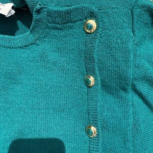 St. John Emerald Green Knit Dress with Gold-Tone Buttons (Vintage)